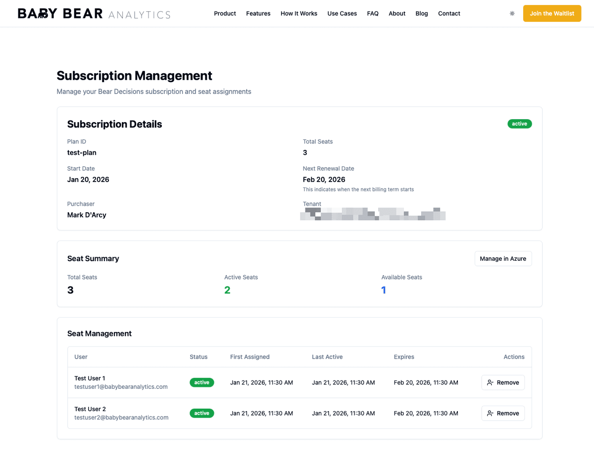 Bear Decisions Enterprise Administration Portal