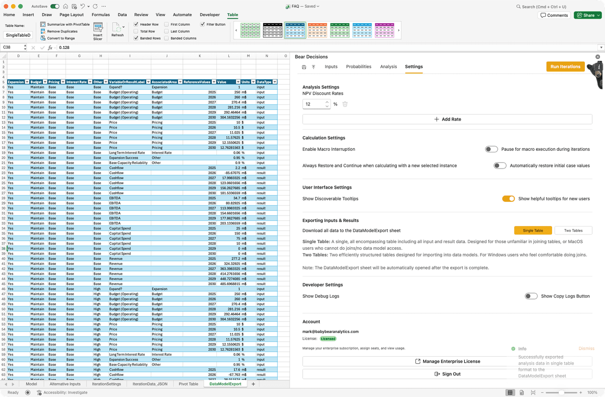 Single Table Export