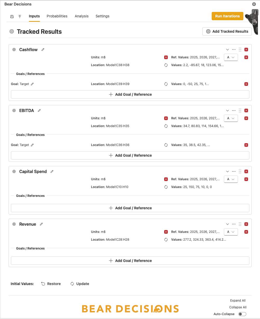 Bear Decisions Tracked Results Configuration