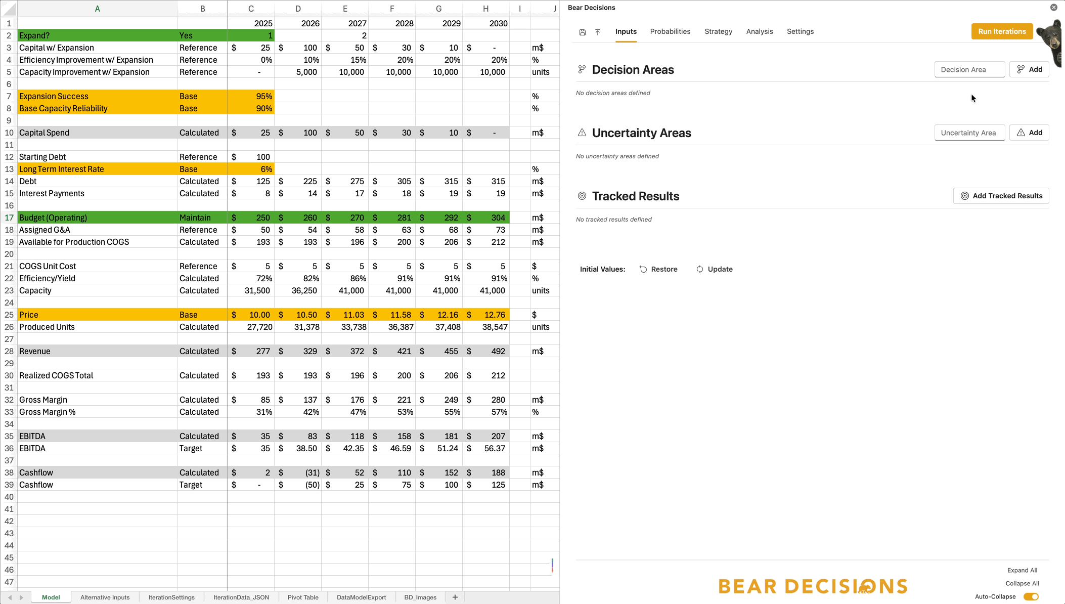 Bear Decisions Define Inputs Interface